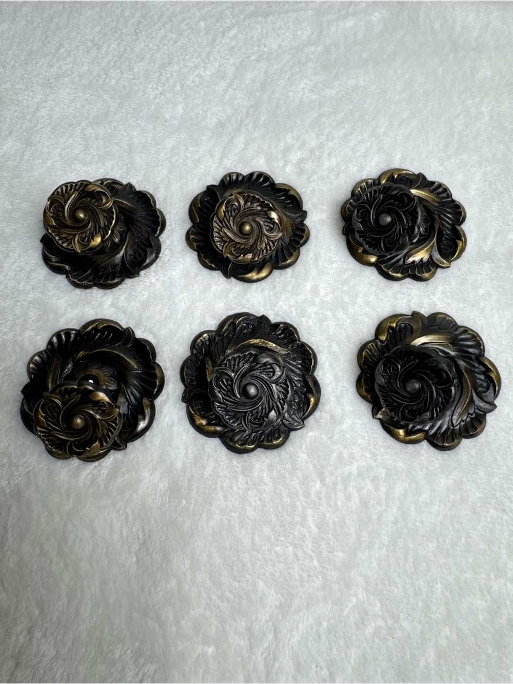 Vintage Allison Japan Brass Cabinet Drawer Backplate Rose  Hardware Set Of 6